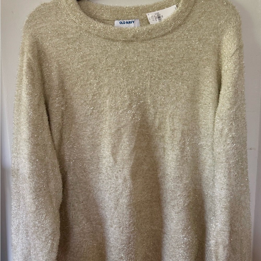 Old Navy Shimmery Gold and Cream Eyelash Shine Sweater NWT